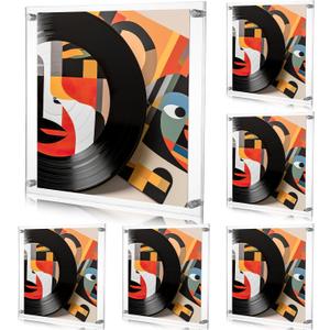 Qunclay 6 Pack Floating Acrylic Album Frames for Vinyl Records 12.5x12.5 Inch Wall Mount Display Holder Clear Frameless Single Lp Album Music Cover Frame Vinyl Display Frame for Home Wall Art Decor