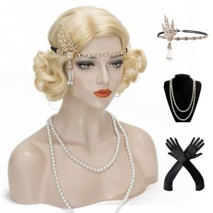 20s Finger Wave Wig - Women's Blonde Flapper Vintage Short Curly Wig + Accessories