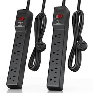 PLUGUTL 2 Pack Surge Protector (980 Joules), Flat Plug Power Strip, 4FT Extension Cord with Multiple Outlets, 6 Outlets, ETL Listed, 14 Gauge, Wall Mountable for Home Office Garage, Black