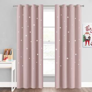 NICETOWN Light Pink Star Blackout Curtains for Kid's Bedroom, Grommet Thermal Insulated Room Darkening Nursery Curtains for Living Room/Thanksgiving, (52 x 84 Inch, Set of 2 Panels)