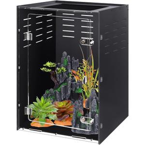 Reptile Tank Enclosure  16x16x25 Crested Gecko Reptile Terrarium  Acrylic Habitat with Ventilation for Lizards, Snakes & Chameleon
