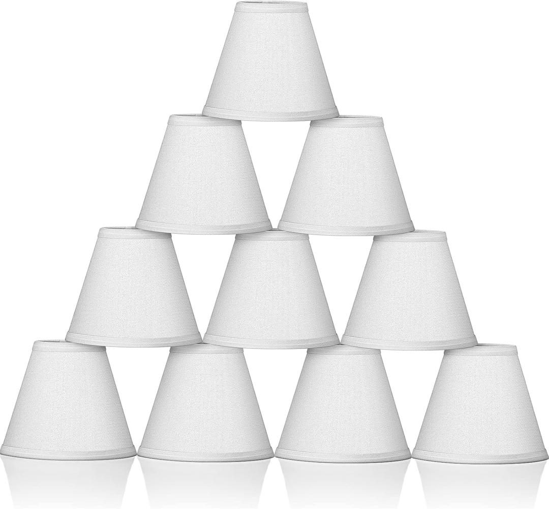 Macarrie 10 Pack Small Lamp Shade Barrel Fabric Lampshade Cover Clip on Table Floor Lamp Wall 3" x 6" x 5" Rustic Beige Linen Eyes Protected Appearance(White)
