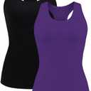 beautyin Women Tank Top with Shelf Bra Racerback Workout Yoga Tops Undershirt, 2 Pack, Small 