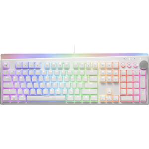 i-rocks K71M RGB Mechanical Gaming Keyboard with Media Control Knob, Gateron Switches (Blue), 107 Keys w/Full NKRO, PBT Keycaps, Multimedia Hotkeys, Detachable USB-C Cable and Onboard Storage, White