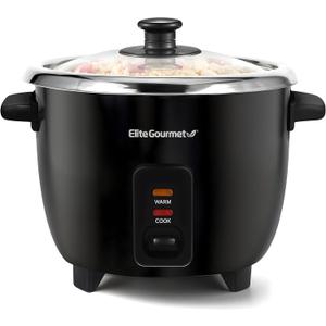Elite Gourmet ERC006SS 6-Cup Electric Rice Cooker with Stainless Steel Inner Pot, Makes Soups, Stews, Porridges, Grains and Cereals, 6 cup (3 cups uncooked), Black