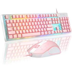 Gaming Keyboard and Mouse Combo, K1 RGB LED Backlit Keyboard with 104 Keys Computer PC Gaming Keyboard for PC/Laptop (Pink)