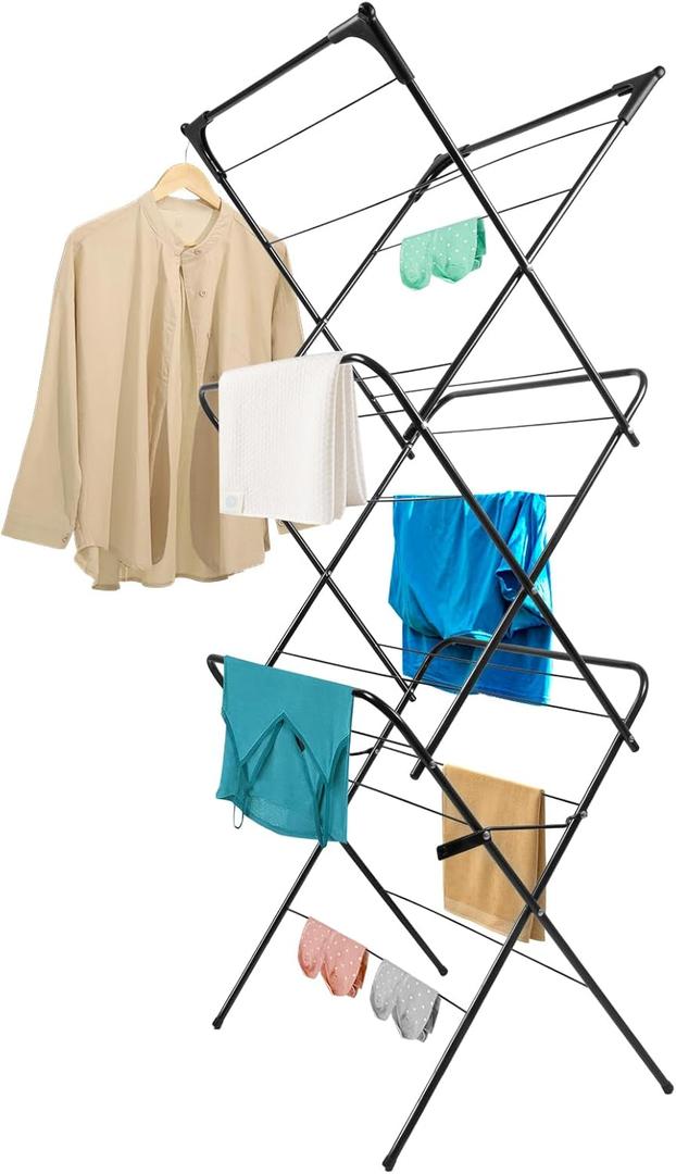 Foldable Clothes Drying Rack | Portable Collapsible Laundry Drying Rack | Use for Indoor & Outdoor | Space Saving | Black 54"x24"x17" | Easy to Assemble