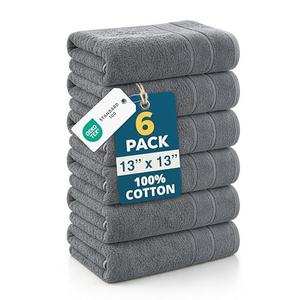 Casa Platino Wash Cloths Pack of 6-100% Cotton Washcloths for Daily use - 12"x12"- Soft, Gentle on Skin, Durable Stitching & Absorbent - Designed for Everyday Showers and Cleansing - Cool Grey