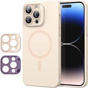 ESR for iPhone 14 Pro Max Case with MagSafe, Supports Magnetic Charging, Smooth & Slim Silicone Case, Shockproof, Full Screen and Camera Protection, Soft Microfiber Lining,Light Tan
