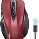 TECKNET Wireless Mouse (BT5.0/3.0 & 2.4G) Rechargeable 4800 DPI Silent USB A & Bluetooth Mouse 6 Buttons, Wide Compatibility - Red