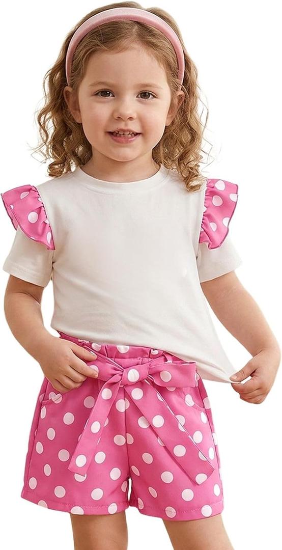 GLIGLITTR Toddler Girls Outfits Set Cute Cartoon Polka Dots Shirts+Shorts 2Pcs Kids Holiday Family Vacation Summer Clothes(Purple,6-7X) 140