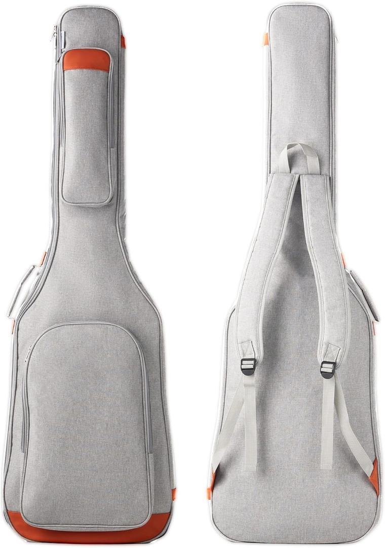Bass Guitar Bag, 8mm Padded Gig Bag Backpack, Soft Gray Bass Case, Ample Storage, Professional Design by US-Based Musicians, Durable and Lightweight, Perfect for Travel and Performances