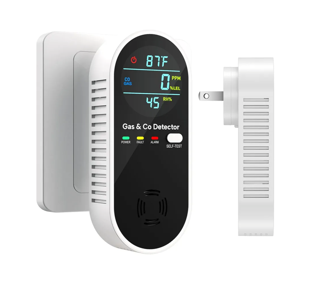 4-in-1 Upgraded Natural Gas Leak Detector and Carbon Monoxide Detectors, Dual Sensor Gas Leak Detector & Carbon Monoxide Detectors Plug in (Temperature & Humidity) for Home, RV (Black)
