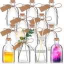 Baderke Potion Bottles with Cork 4 oz Glass Bottles Small Mini Vintage Style Favor Jars Clear Empty Bud Vases for Centerpieces Wedding Dining Table Home Decor(12 Pcs)