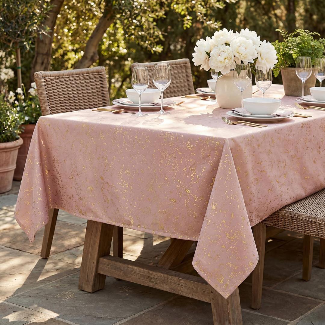 Horaldaily Pink Tablecloth 60x104 Inch Rectangular, Solid Rectangle Table Cloth with Golden Sequin, Thanksgiving Christmas Table Cover for Wedding, Party, Banquet, and Events