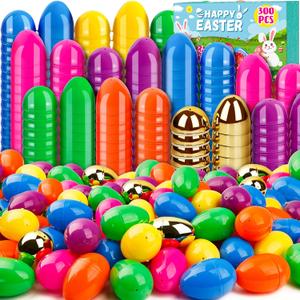 300 PCS 2.4 Inch Plastic Easter Eggs Bulk Include Surprise Golden Eggs, Colorful Fillable Empty Eggs for Easter Basket Stuffers Fillers Easter Hunt Filling Party Favors Classroom Prize Supplies