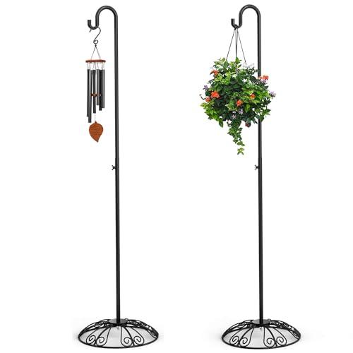 PREMILITY 2 Pack 37" - 59" Adjustable Shepherds Hooks Stand, Hanging Wind Chimes, Hummingbird Feeders, Lanterns, Plants and Wreath, Suitable for Outdoor Indoor, Holds Up to 11 LBS