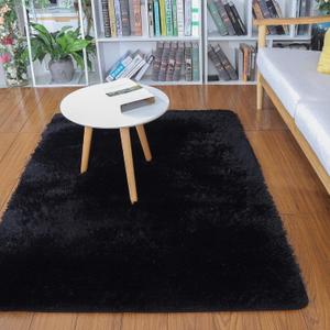 Merelax Soft Modern Indoor Shaggy Area Rug for Bedroom Livingroom Dorm Kids Room Home Decorative, Non-Slip Plush Fluffy Furry Fur Rugs Comfy Nursery Accent Floor Carpet 2x3 Feet, Black (1'11" x 2'11" (Rectangular))