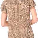 CeCe Women's Leopard Print Double Flutter Sleeves Open Collar Hidden Placket Top (M)