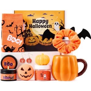 Boo Basket Stuffers for Women Teen Girls, Halloween Gifts for Teens Adult with Pumpkin Mug Halloween Socks and Self Spa Gift for Family Friends