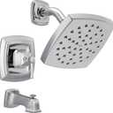 Moen Conway Chrome Posi-Temp Shower Trim Set Featuring Square Showerhead, Lever Handle, and Tub Spout, Valve Included, 82922