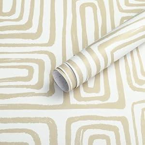 Feisoon 16.14"x197" Boho Peel and Stick Wallpaper Self Adhesive Contact Paper Brown and White Wallpaper Line Patten Wallpaper Modern DIY Removable Wallpaper for Living Room Bedroom Accent Wall Decor