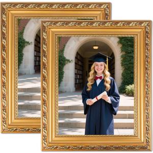 Gold 11x14 Picture Frame 2 Pack - Ornate Wedding Frame 11 x 14 Vintage Photo Frames for Wall or Tabletop, Solid Wood Picture Frame for Certificate, Familiy, Oil Painting with Easel Back & Hanger, Horizontal and Vertical Display for Home Gift, Desk Decor