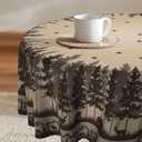 Imiss Rustic Bear Deer Round Tablecloth 60 Inch Forest Wild Animal Circular Table Cover Wrinkle Resistant Farmhouse Style Tabletop for Outdoor Party Picnic Dining
