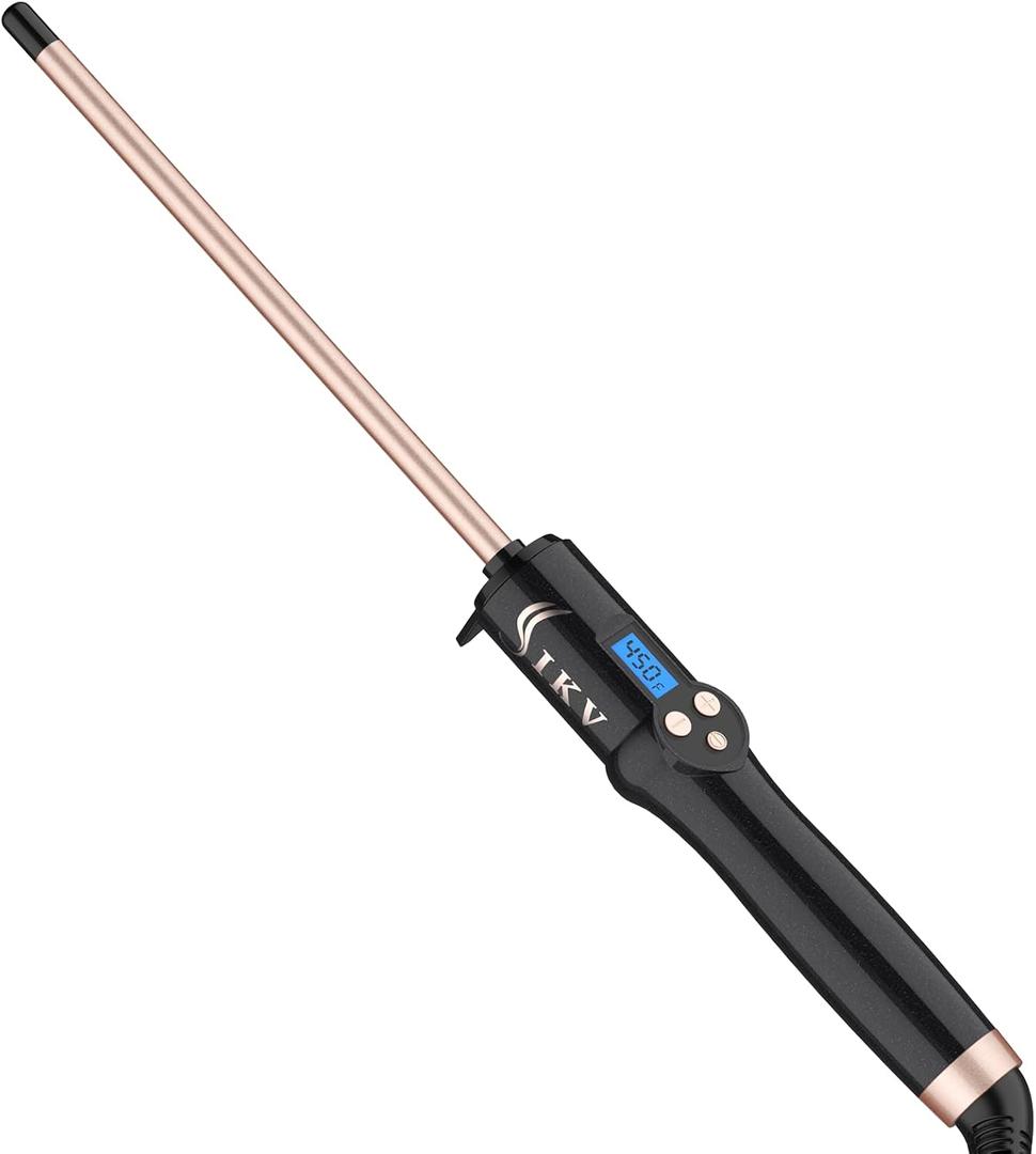 3/8 Inch Small Wand Curling Iron,Long Barrel Hair Curling Wand for Short&Long Hair, Ceramic Thin Curling Iron for Spiral Curls, Dual Voltage|Adjustable Temp