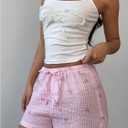 SOLY HUX Women's Striped Print Drawstring Waist Bowknot Straight Leg Cute Lounge Shorts Summer Clothes (Pink, S)