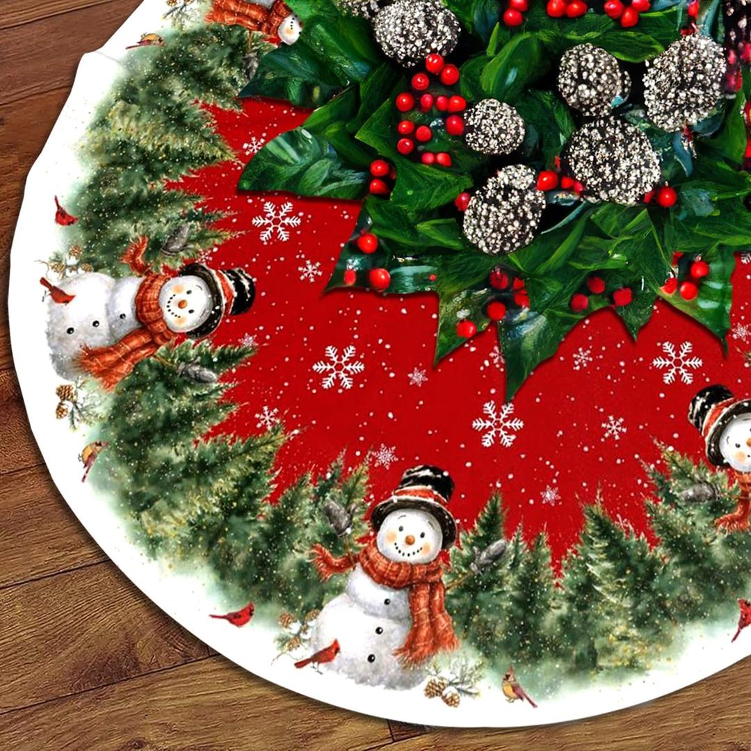 Christmas Tree Skirt 48 Inch, Christmas Tree Snowman Skirts Mat, for Home Decor Xmas Party Tree Holiday Decorations Indoor (Red)