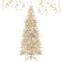 6FT Pre-lit Artificial Silver Tinsel Xmas Tree with 790 Branch Tips 300 LED Lights
