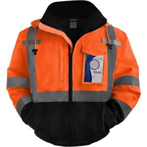 TCCFCCT Hi Vis Jackets for Men, Class 3 Reflective Safety Jackets for Men, Waterproof High Visibility Winter Bomber Rain Jacket for Mens Construction Work, High Vis Jacket, Meets Ansi, J-Orange, XL