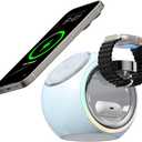 Kuulaa 3 in 1 Charging Station for Apple Devices, Mag-Safe Wireless Charger for iPhone Apple Watch and AirPods, Magnetic Charger for Android Samsung Smartwatch and Earphones (Blue)