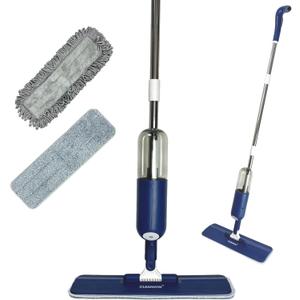 Spray n Shine mop - 2 x Wet & Dry Washable Microfiber Pads - 330 ml Refillable Bottle - Floor Mop with Spray Function for Wood Tiles Laminate Ceramic Floor (Blue)