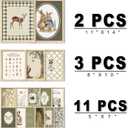 16 PCS Framed Woodland Nursery Wall Art Decor, Vintage Baby Girl & Boy Nursery Decor, Kid Toddler Room Bedroom Playroom Decor, Sage Green Animals Eclectic Gallery Wall Prints, Bear Duck Goose Rabbit