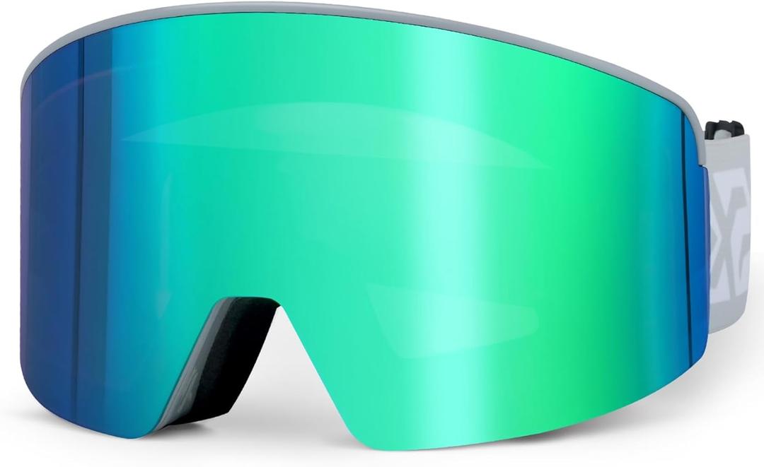 EXP VISION Ski/Snowboard Goggles, Magnetic Lens Snow Goggles with Anti-Fog & UV400 Protection for Men & Women (Gray Frame-green)