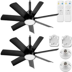 NWOP 28 Inch Socket Fan Light with Remote Control, Screw in E26/E27 Ceiling Fan with LED Light, 3000-6000K Adjustable Color Temp, 6 Speeds, Timer, for Bedroom Kitchen Living Room Garage, 2-Black