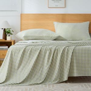 Sage Green Gingham Twin Sheet Set, 3-Piece Soft Brushed Microfiber Bed Sheets - 16" Deep Pocket Fitted Sheet, Wrinkle & Fade Resistant, Hotel Luxury Bedding