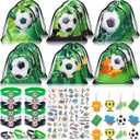 Winrayk 12 Sets Soccer Party Favors Sports Birthday Supplies, Drawstring Bag Silicone Bracelet Keychain Tattoo Sticker, Goodie Stuffer Pinata Filler Teen Kids Boys Soccer Birthday Party Decorations