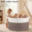 OIAHOMY 90L Blanket Basket for Living Room, Large Basket 23" x 23" x 13" with Handle, Laundry Hamper for Blankets, Pillows, Toy Storage for Kids, Dogs - Brown & White