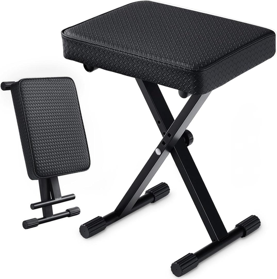 Adjustable Piano Bench, Waterproof Synthetic Leather Padded Stool, X-Style Piano Stool with 2.4 inch Thicken Soft Cushion, Keyboard Bench for Keyboards Piano Guitar, 9.1"x12.2"x20" Black