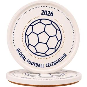 Ceramic Soccer Coasters with Raised Edge, Set of 2, Ball Outline