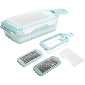 Tasty Interchangeable Grater with Storage Box, Includes Coarse & Fine Stainless Steel Blades, Non-Slip Base for Stability, Dishwasher Safe, Aqua