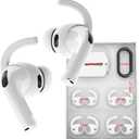 DamonLight 4 Pairs Ear Hooks for AirPods Pro 3 [Added Storage Pouch] Anti Slip Sport Ear Tips Accessories Compatible with AirPods Pro 3rd Generation [2025 Released] S & L (White)