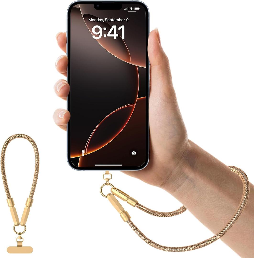 Bling Gold Chain Phone Wrist Lanyard, 3-in-1 Anti-Lost Phone Strap, Detachable 100W Fast Charging & Data Transfer Cable for iPhone 17/16/15, Galaxy S26/S25/S24, Pixel 10/9/8 and More