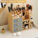 Large Makeup Organizer For Vanity, Large Capacity 3 Tiers Bamboo Bathroom Counter Organizers and Storage, Countertop Makeup Brush Holder, Nail Polish Perfume Stand with 3 Drawers and 10 Compartments