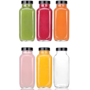 Glxgow 6Pack 8 oz Glass Juice Bottles with Lids & Labels, Reusable Travel Juice Storage Containers, Clear Glass Drink Jars for Juicing, Water, Ginger, Wellness Shots - Leakproof, Dishwasher Safe