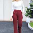 Bamans Womens Dress Pants Flare Leggings Work Office Pants Wide Leg Slacks High Waist Bootcut Business Trousers (L)