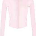 Tanming Women's Full Zip Seamless Workout Jacket Running Yoga Slim Fit Track Jacket (Pink)